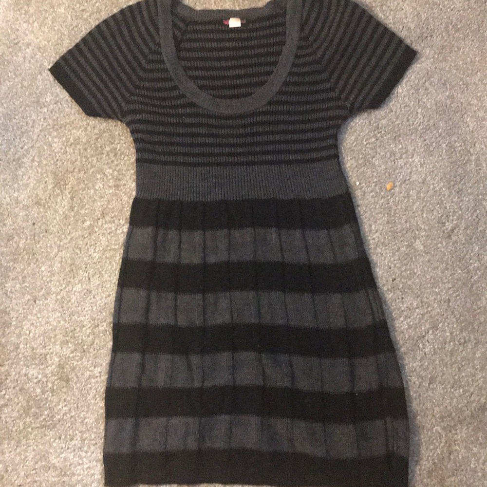 Black and grey mini sweater dress